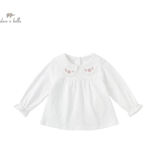 DBS19096 dave bella autumn baby girls cute floral embroidery T-shirt children tops kids girl fashion tees