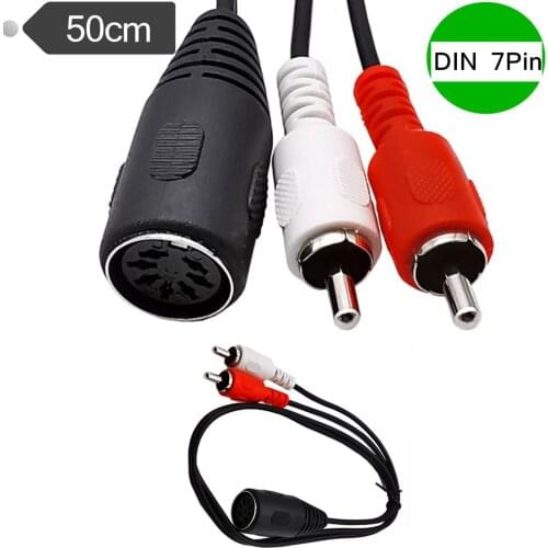 DIN 7-Pin 7 PIN Female Plug to Dual 2 RCA Phono Male Jack Audio Adapter Cord Cable 50cm