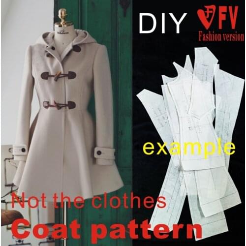 Womens hooded big swing coat coat 1:1 pattern garment sewing drawing BFY-119