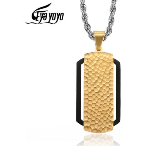 EyeYoYo New Gold Hammer Striations Pendant Necklace Men Metal Dog Tags Chain Pendants Necklaces Mens Jewelry Gift