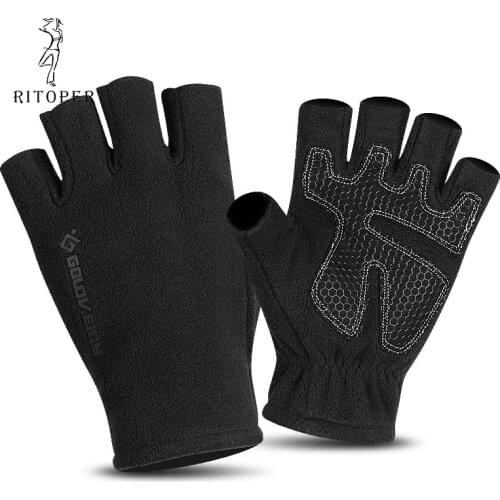 RITOPER Fleece Half Finger Gloves Men Women Winter Non-Slip Leaky Fingerless Gloves Outdoors Mountaineering Sports Writing Glove
