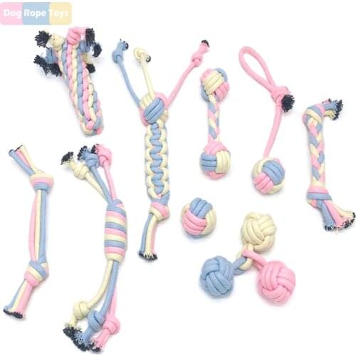 Macaron Cotton Rope Dog Toys for Small Medium Dogs Interactive Dog Chew Toys Durable Ball Toy for Dogs Chewing Aggressive Chewer