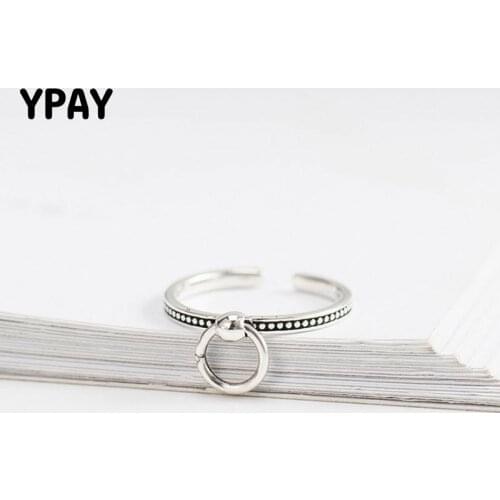 YPAY Authentic 925 Sterling Silver Adjustable Rings Women Korean Style Round Circle Charm Open Ring Wedding Gift Jewelry YMR339