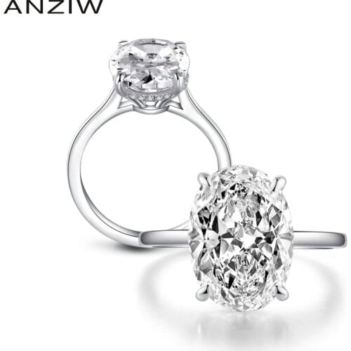 ANZIW 925 Sterling Silver Engagement Rings for Women 5ct Oval Solitiare Halo Rings Lover Jewelry bague femme argent squillare