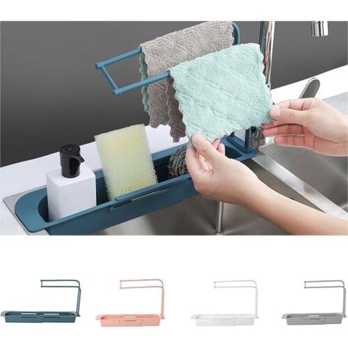 Kitchen Gadgets Accessories Telescopic Sink Shelf Soap Sponge Drain Rack Storage Basket Adjustable Holder Sink Kitchen Tool