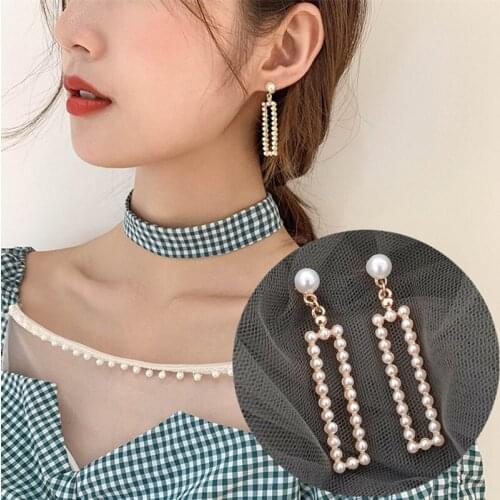 Square Earrings Imitation Pearls Earrings Geometric Statement Dangle Earring For Women French Style Wedding Party Jewelry Gifts
