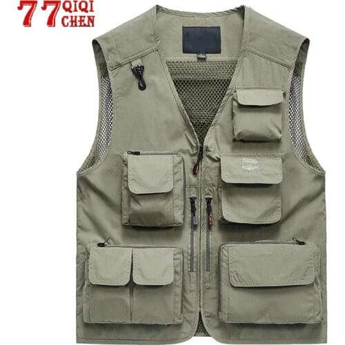 Summer Vest Men Plus Size Multi-pocket Mesh Breathable Mens Vest Photography Waistcoat Quick Dry Fishing Brand Colete Masculino