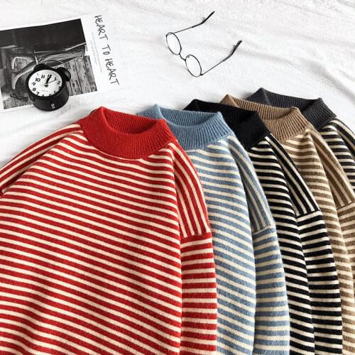 Mens 2020 Winter Warm Sweater Korean Streetwear Fashion Pullovers Sweater Autumn Striped Casual Male Clothing