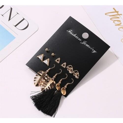 Leaf Tassel Earrings Set Triangle Simple Earrings European And American Fashion Earrings For Women Piercing Vintage Aesthetic