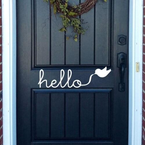 Cartoon Hello Flying Bird Door Entryway Mirrorl Laptop Sticker Bedroom Bathroom Hello Animal Door Quote Decal Vinyl Home Decor