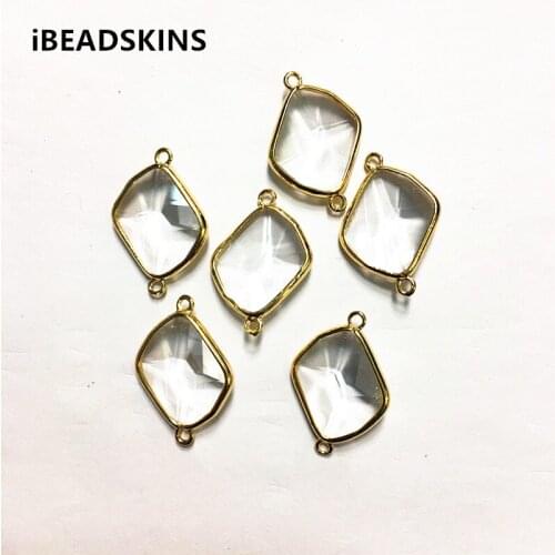 New arrival! 28x19mm 50pcs/lot gold color Copper Material with clear Glass rhombus-shape connection for Jewelry handmade DIY
