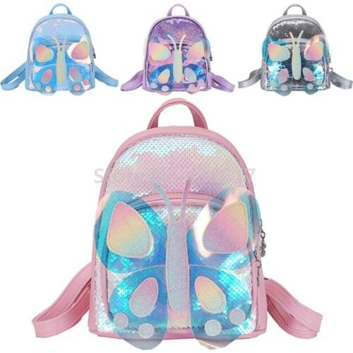 New Cute 3D Colorful Butterfly PU Sequin Toddler Backpack School Bag For Girls Kindergarten School Kids Small Bags