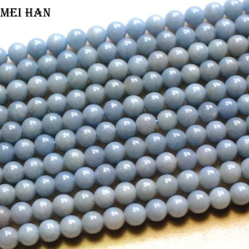 Meihan Free shipping (2 strands/set) natural 6mm Peru Angelite smooth round charm blue gem stone for jewelry making design