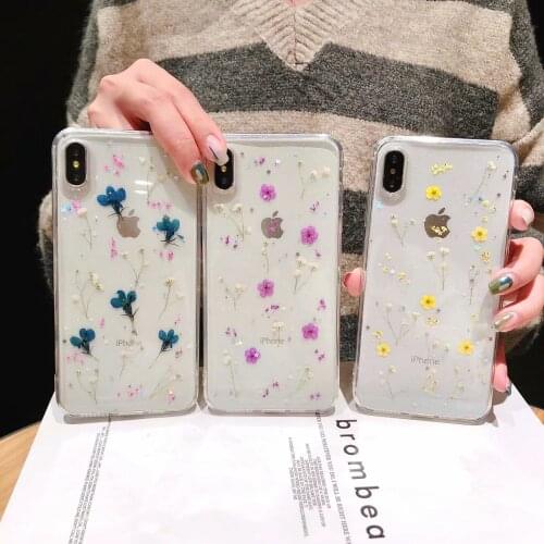 Clear Phone Cases For iPhone 12Pro Mini 11 Pro X XR Xs Max Fashion Real Dried Flowers Case For iPhone 7 8 Plus Floral Back Cover