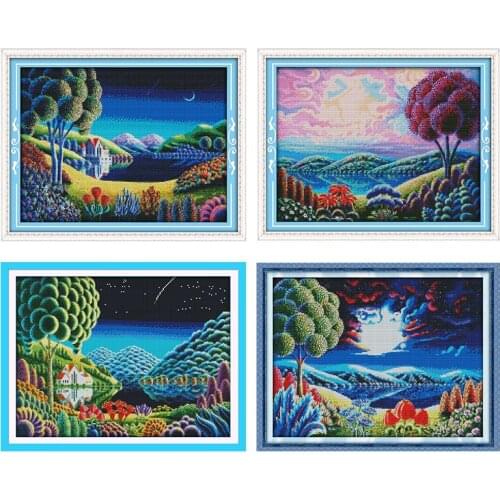 Joy Sunday Cross Stitch Kit Stamped Embroidery Fantastic Scenery Counted 11CT 14CT Printed Needlework Home Decoration Craft Sets
