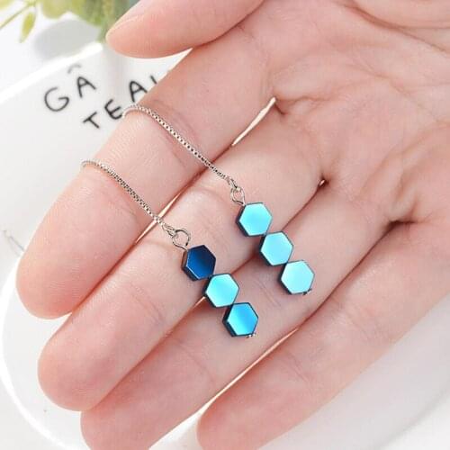 KOFSAC New Fashion 925 Sterling Silver Earrings For Women Party Geometric Gradient Hexagon Earring Long Ear Line Jewelry Gifts