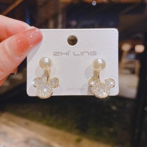 Cute Pearl Unusual Stud Earrings Wholesale Brand Charm Crystals Anime Bear Piercing Jewelry For Women 2021 Cartoon Accessories