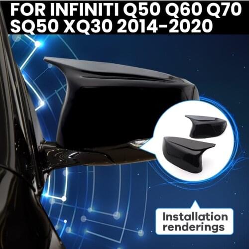 Replacement Painted Horn styling for Infiniti Q50 Q60 Q70 SQ50 XQ30 2014-2020 Rearview Mirror cover caps Bright Black