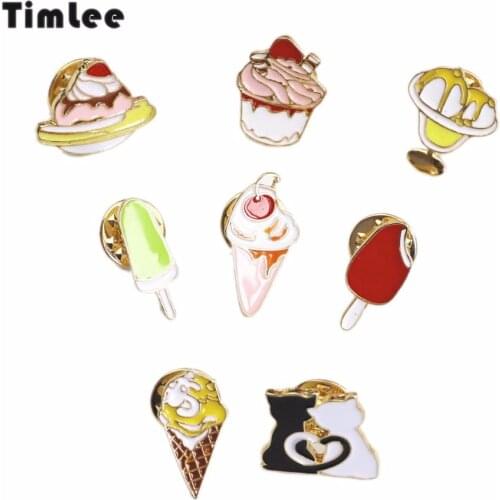 Timlee X308 BD Cartoon Cute Cat Ice Cream Metal Brooch Pins Wholesale