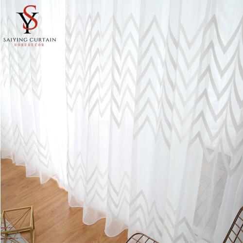 Striped Voile Sheer Curtain For Living Room Modern Embroidered Tulle Window Curtain For Bedroom The Kitchen Drape Blinds Decor