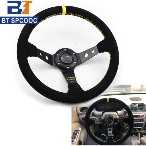 SPCOOC High Quality Universal Racing Wheel 14inch 350mm Suede Steering Wheel Auto Drift Sport Steering Wheel For Car Black Dish