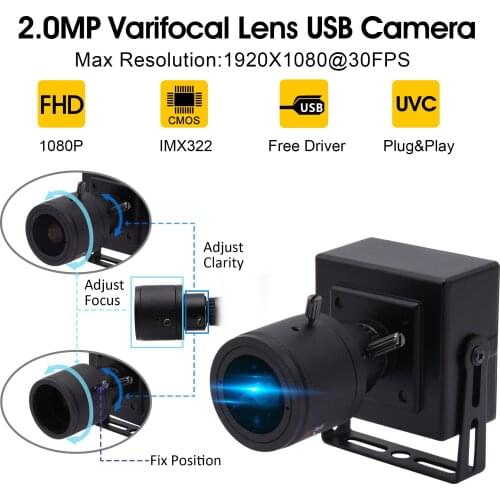 1080P Low illumination USB Webcam H.264 30fps 1920*1080 Manual Varifocus Lens USB Camera for Android Linux Raspberry Pi Windows