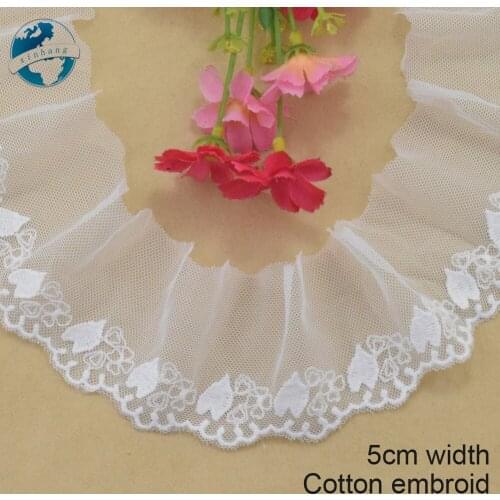5cm white cotton embroided lace ribbon guipure trim wedding decoration DIY Accessories dolls lace african lace applique#3909