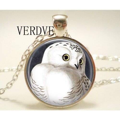 Owl Jewelry Owl Necklace Owl Glass Pendant Snowy Owl Round Glass Dome Cabochon Birthday Gift for Women or For Him