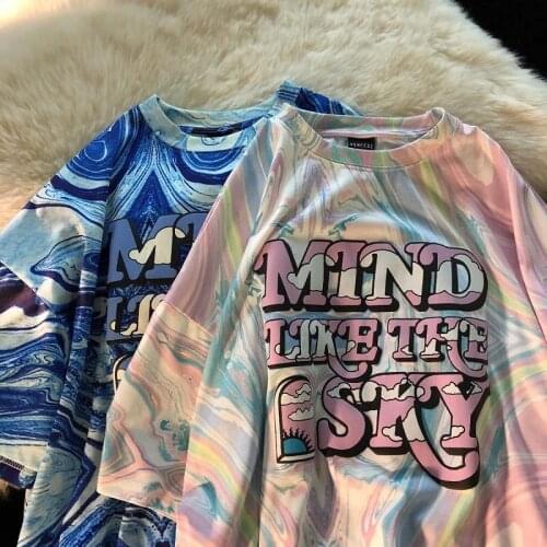 Water women streetwear tie-dye ripple short-sleeved oversized T-shirt womens t-shirts t shirt loose clothes crop top female y2k