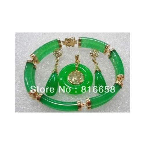 Women lucky wealth Natural Jade pendant bracelet earrings sets