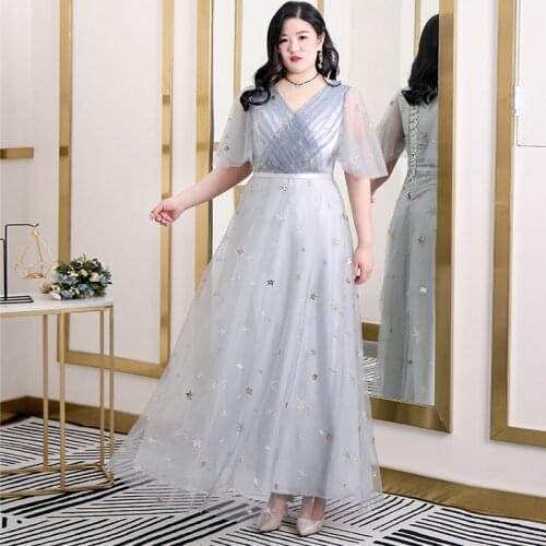 Women Party Dresses Lace Up V-Neck New Half Sleeves Plus Size Regular Patter Sashes Evening Floor-Length Elegant Gown Dress D010
