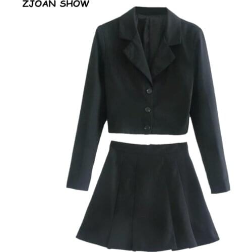 Vintage Sexy One Button Short Women Corduroy Blazer High Waist Irregular Cross Slit Mini Skirt Long Sleeve Suits 2 Pieces Set