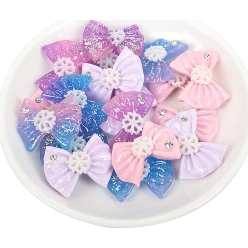 10Pcs Mixed Snowflake Dot Diamonds Bow Resin Kawaii Accessories Scrapbooking Cabochon Flatback Decoration Craft Embellishment