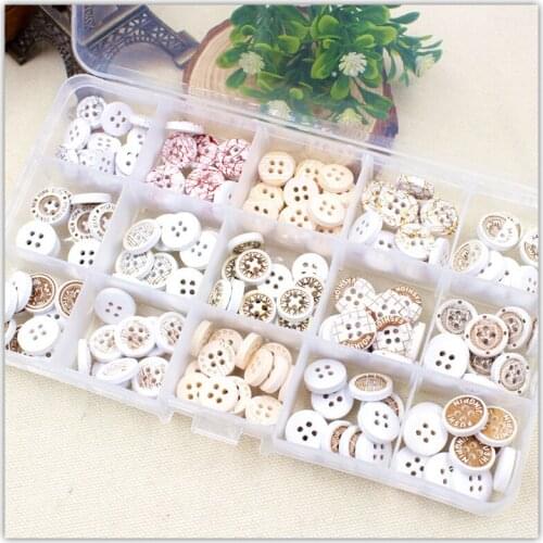 15 color mix 150pcs picture Print 4 Holes Wooden Buttons Sewing Scrapbooking Crafts,15061846