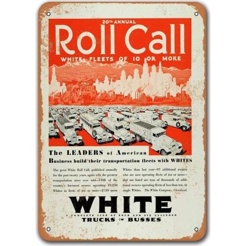 1930 White Trucks and Busses Car Metal Tin Sign, Sisoso Vintage Plaques Poster Garage Pub Retro Wall Decor