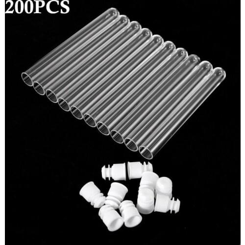 200PCS Clear Plastic Test Tube With Cap 12x100mm U-shaped Bottom Long Transparent Test Tube Lab Supplies