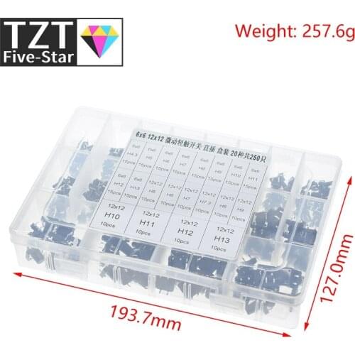 250PCS 20 types 6x6mm /12x12mm 4-foot Micro Switch key switch light touch switch button switch Self-reset DIP Switches