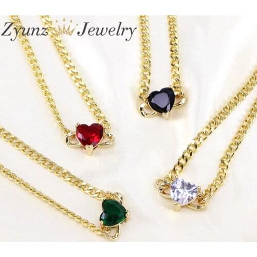 5PCS, Simple Crystal Heart Curb Chain Necklace Fashion Gold Jewelry For Women Chokers Accessories Girlfriend Party Birthday Gift