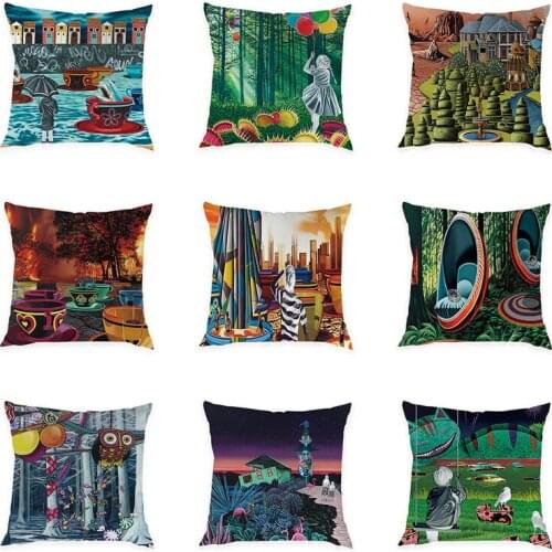 Watercolor Landscape Pattern Cushion Cover Pillow Covers Boy Girl Home Decor Soft Peach Skin for Sofa Bed 45x45cm