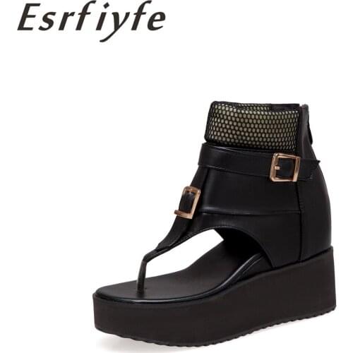 ESRFIYFE 2019 New Summer Women Boots Fashion Wedge Heel Open Toe Sandals Soft Leather Europe and The United States Wind Shoes