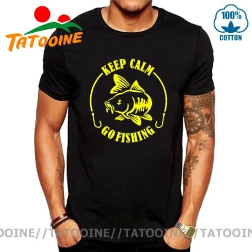 Tatooine Keep Calm Go Fishing Tshirt Humor Koi Carp Fish Printed Brand T-shirt High Quality Cotton O-Neck Short Sleeve Tee Shirt