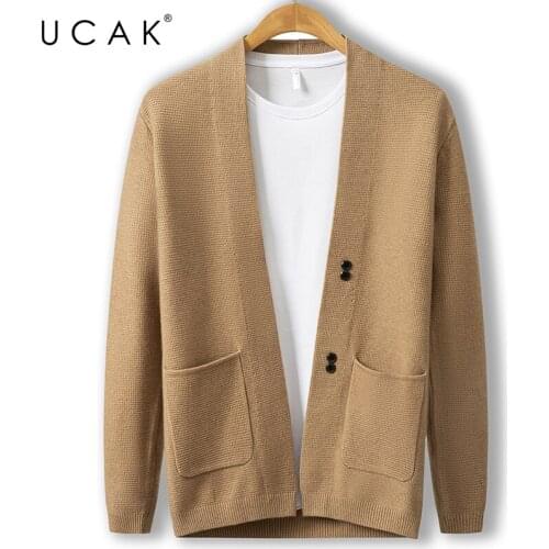 UCAK Brand Casual Pockets Cardigans Men Sweatercoat Clothing Autumn New Classic Streetwear Solid Color Cardigan Pull Homme U1244