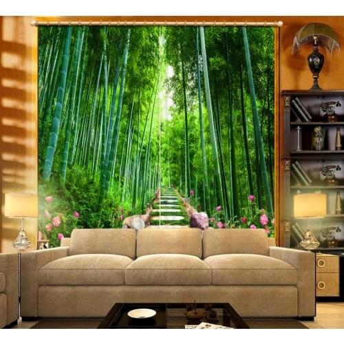 Beautiful window curtains nature window curtains Bamboo flowers road landscape curtains 3d custom curtains