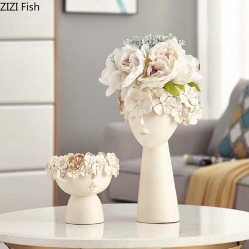 Creative Nordic Resin Human head Decorative ornaments Desktop storage vase flower pot Modern home decoration Sculpture
