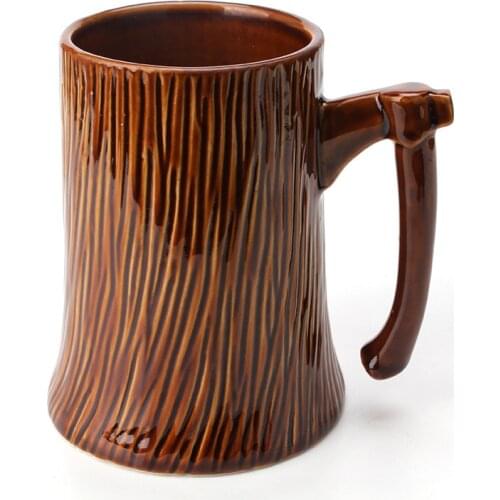New product creative ceramic stump axe cup 600ml large capacity mug home office coffee drinking cup