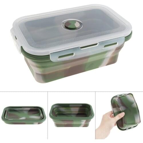 350ML 500ML 800ML 1200ML Lunch Box Camouflage Portable Rectangle Silicone Folding Lunchbox Bento Box for - 40C - 230 Centigrade