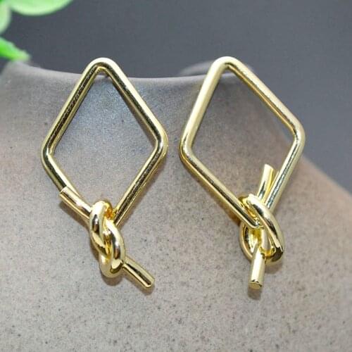 New Deisgn Rhombus Shape With Knot Copper Stud Earrings Fashion Party Women Jewelry Special Gift For Girls 20pair/lot