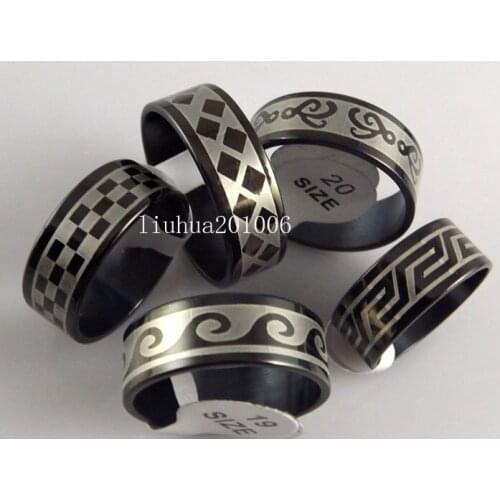 Wholesale - 36 pcs Black Stainless Steel Rings Fashion Jewelry Mixed
