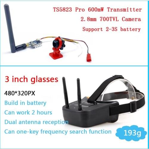 EWRF5.8G TSPro 600mW Transmitter with 120degree700TVL FPV Camera Support 2-3S Battery and 40CH Dual Antennas FPV Goggles For RC