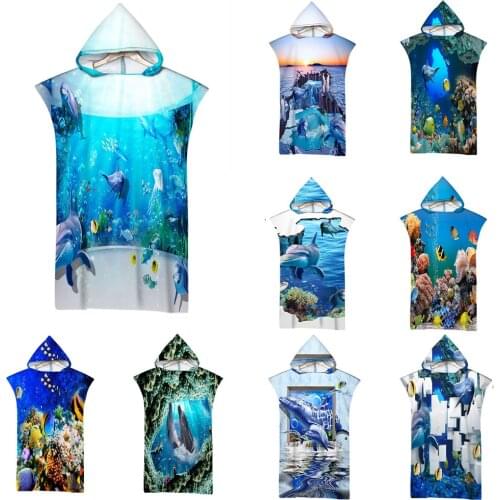 Microfiber Beach Towel Hooded 3D Beautiful Underwater World Printed Surf Soft Swimsuit For Women Poncho Quick Dry Mens Bathrobe